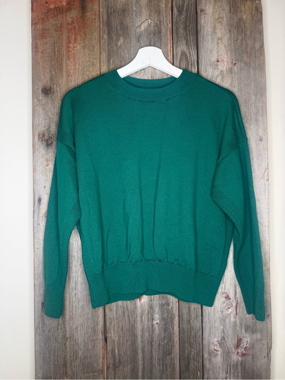 Madewell 100% Merino Wool Drop Shoulder Emerald Green Crewneck Sweater Small
